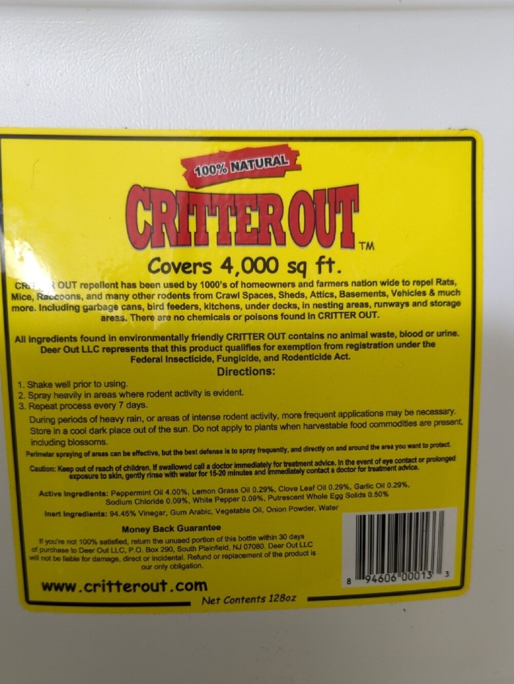 Critter Out Mouse and Rat Repellent 1 Gallon Ready-To-Use.New - Picture 4 of 5